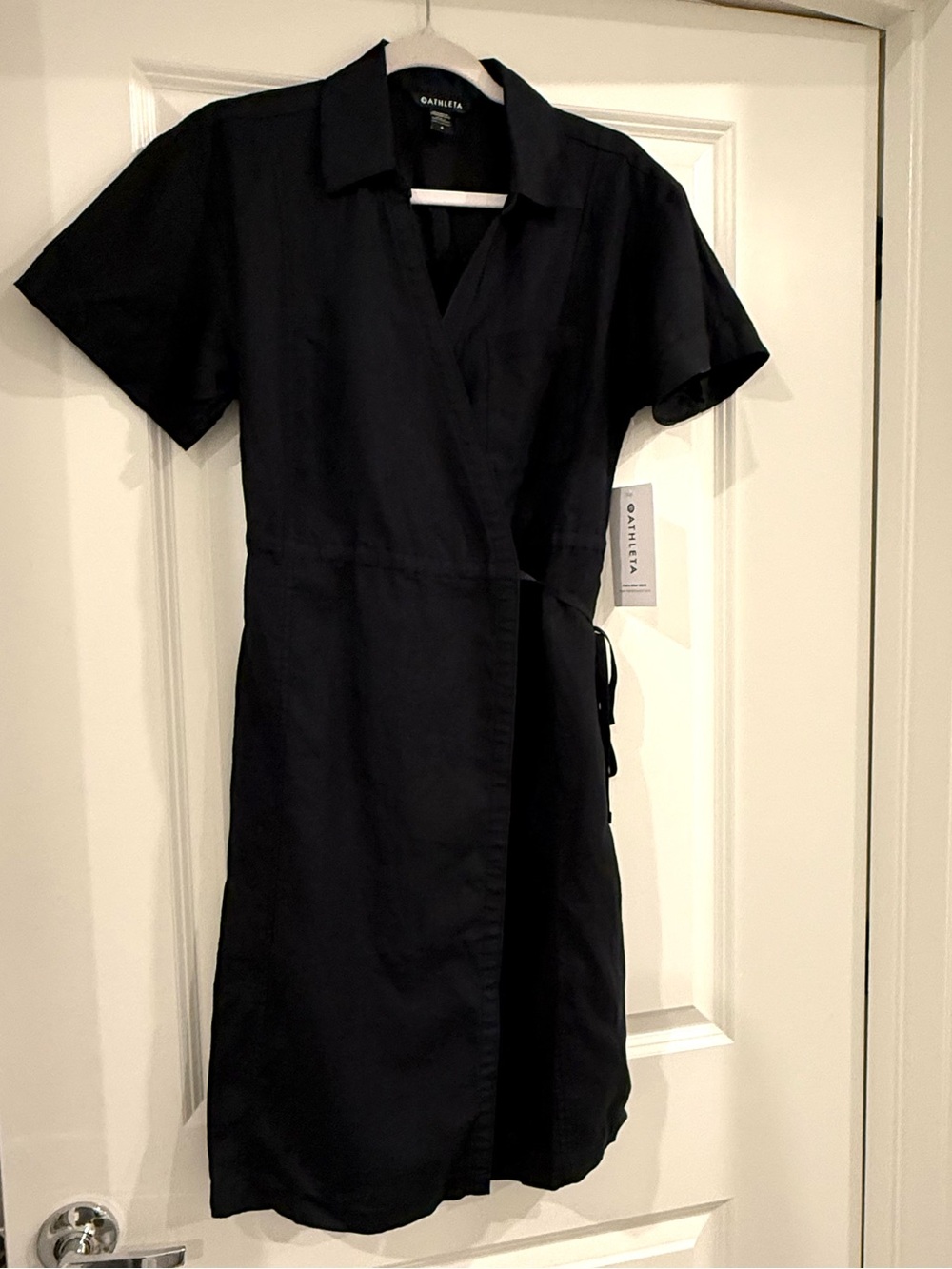 Athleta women’s black playa linen wrap dress- 4